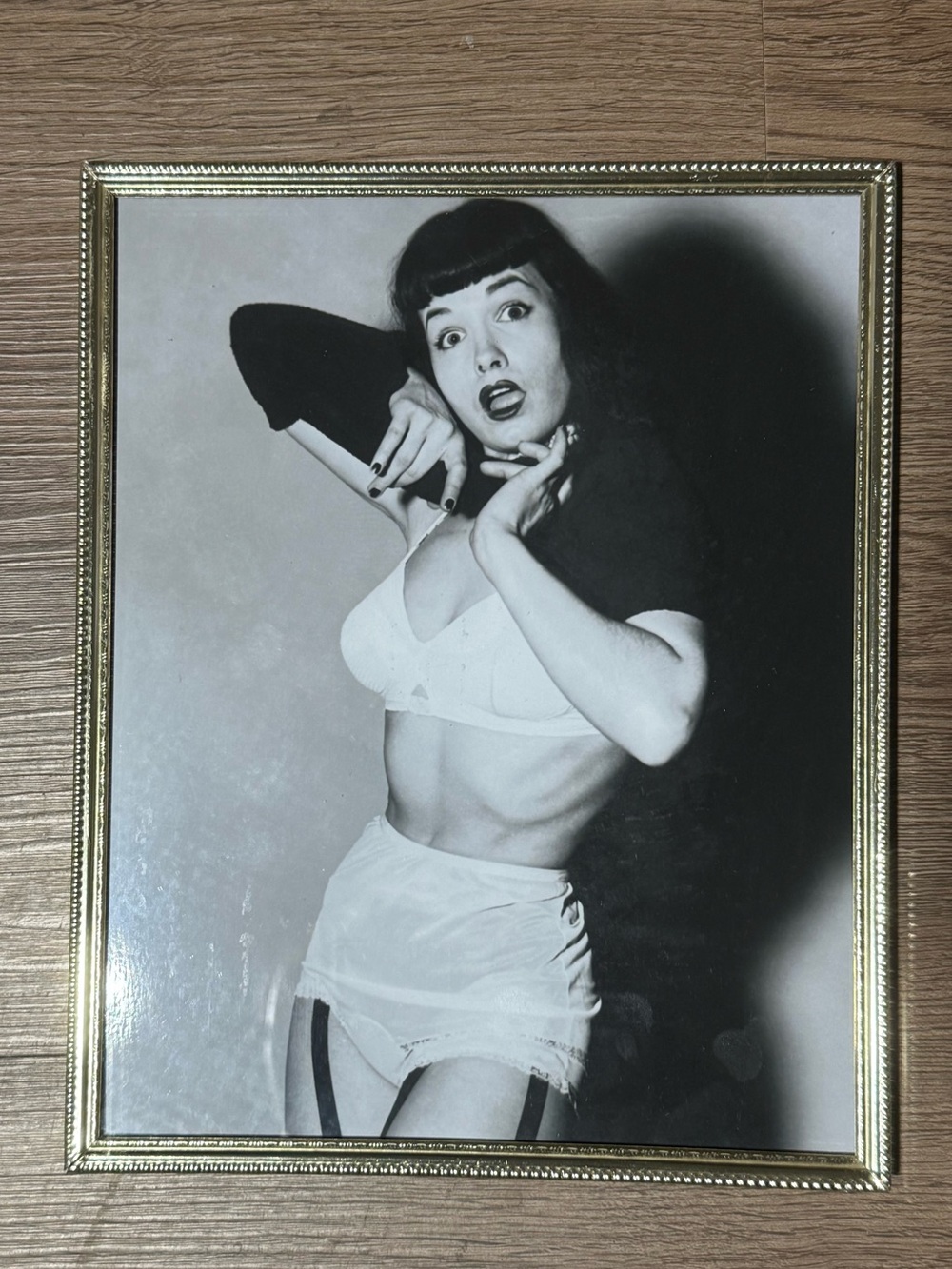 Vintage MCM Gold Tone 8x10 Frame With Bettie Page Photo